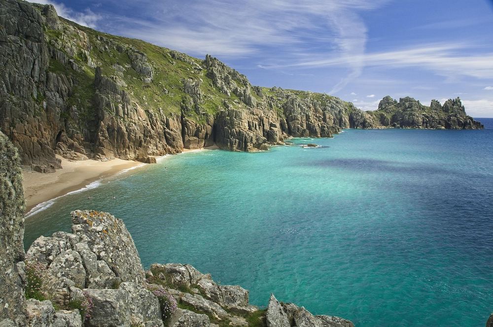 Rugged Cornwall coastline and sea cliffs